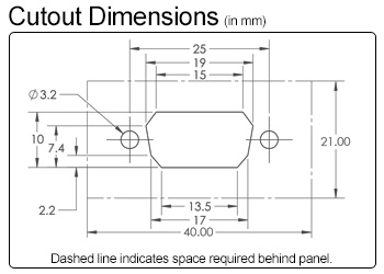 VGA/DB9 Waterproof Cutout Dimensions