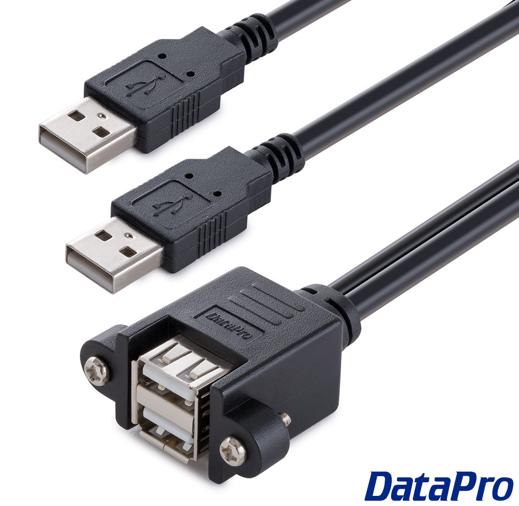 Panel Mount Dual USB-A 2.0 Extension Cable -- DataPro