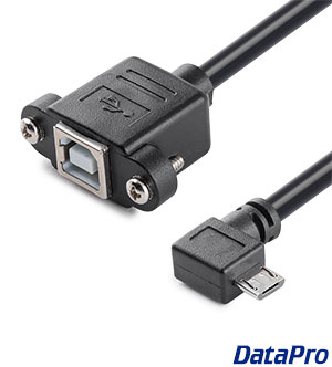 Panel Mount USB 2.0 Type-B to Left-angle Micro-B Extension