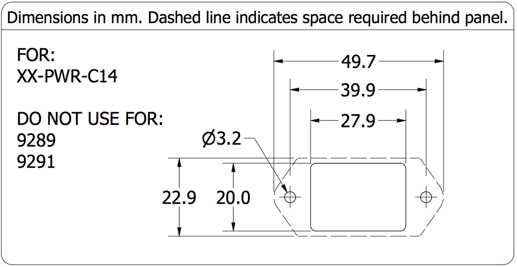 Panel-Mount C14 Cutout Dimensions